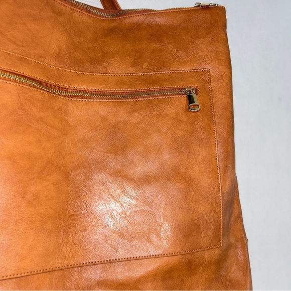 Vegan Leather Oversized Backpack- Convertible Laptop Travel Bag‎ Camel NEW - Picture 3 of 16